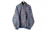Vintage Fleece Full Zip XLarge purple blue 90s abstract crazy pattern sweater ski style