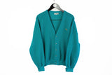 Vintage Lacoste Cardigan XLarge made in France 90s green button sweater