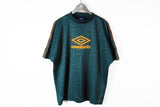 Vintage Umbro T-Shirt XLarge big logo green yellow 90s polyester jersey top