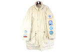 Vintage Hugo Boss Iceland Puffer Jacket Large beige 90s 80s retro heavy parka coat winter warm jacket Arctic expedition patches rare