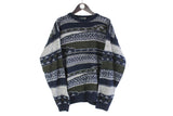 Vintage Sweater XLarge blue abstract pattern 3d pullover 90s jumper