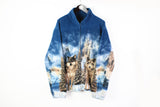 Vintage Atlas For Men Fleece Full Zip 3XLarge / 4XLarge wolf pattern sweater 90s style outdoor jumper