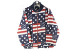 Vintage Fleece Full Zip Women's Medium USA flag big logo 90s retro outdoor sweater