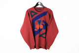 Vintage Pringle Nick Faldo Sweater Large wool red big logo made in Scotland