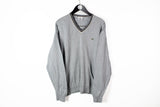 Lacoste Pullover XXLarge gray V-neck vintage small logo basic jumper
