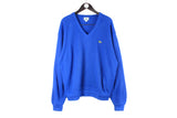 Vintage Lacoste Izod Sweater XLarge / XXLarge blue deep v-neck casual streetwear pullover jumper 80s 90s made in USA