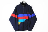 Vintage Adidas Track Jacket Large navy blue multicolor 90s sport windbreaker