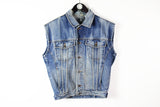 Vintage Denim Vest Small blue 90s sport style washed jeans