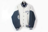 Vintage Hoyas Georgetown 1993 Varsity Jacket Large white blue 90s big logo retro style University bomber snap button