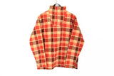 Vintage Fleece 1/4 Zip Women's Large plaid pattern red bright 90s winter cozy sweater