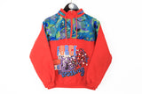 Vintage Motocross Sweatshirt Half Zip XSmall red abstract pattern 90s sport style jumper
