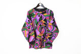 Vintage Fleece Sweatshirt Women's Medium / Large abstract crazy pattern multicolor sweater