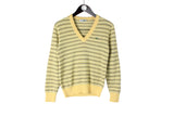 Vintage Lacoste Sweater Women's Medium yellow 90s V-neck deep retro style pullover made in France jumper