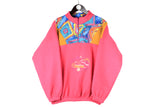 Vintage Fleece 1/4 Zip Small pink abstract pattern 90s retro sweater ski style