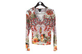 Just Cavalli Blouse Women's Small multicolor abstract pattern authentic deep v-neck long sleeve t-shirt sweatshirt