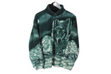 Vintage Wolf Fleece Full Zip Women's Medium / Large green wolf pattern animal print 90s 00s winter cozy sweater