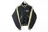 Vintage Lonsdale Bomber Jacket Medium big logo black beige London Hooligans Snap button coat