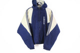 Vintage Adidas Jacket Medium big logo hooded 90s sport style blue white athletic jacket