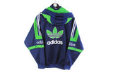 Vintage Adidas Track Jacket Medium blue green 90s hooded big logo retro style windbreaker basketball