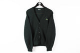Vintage Lacoste Cardigan Medium black 90s small logo sweater retro style wool deep V-neck