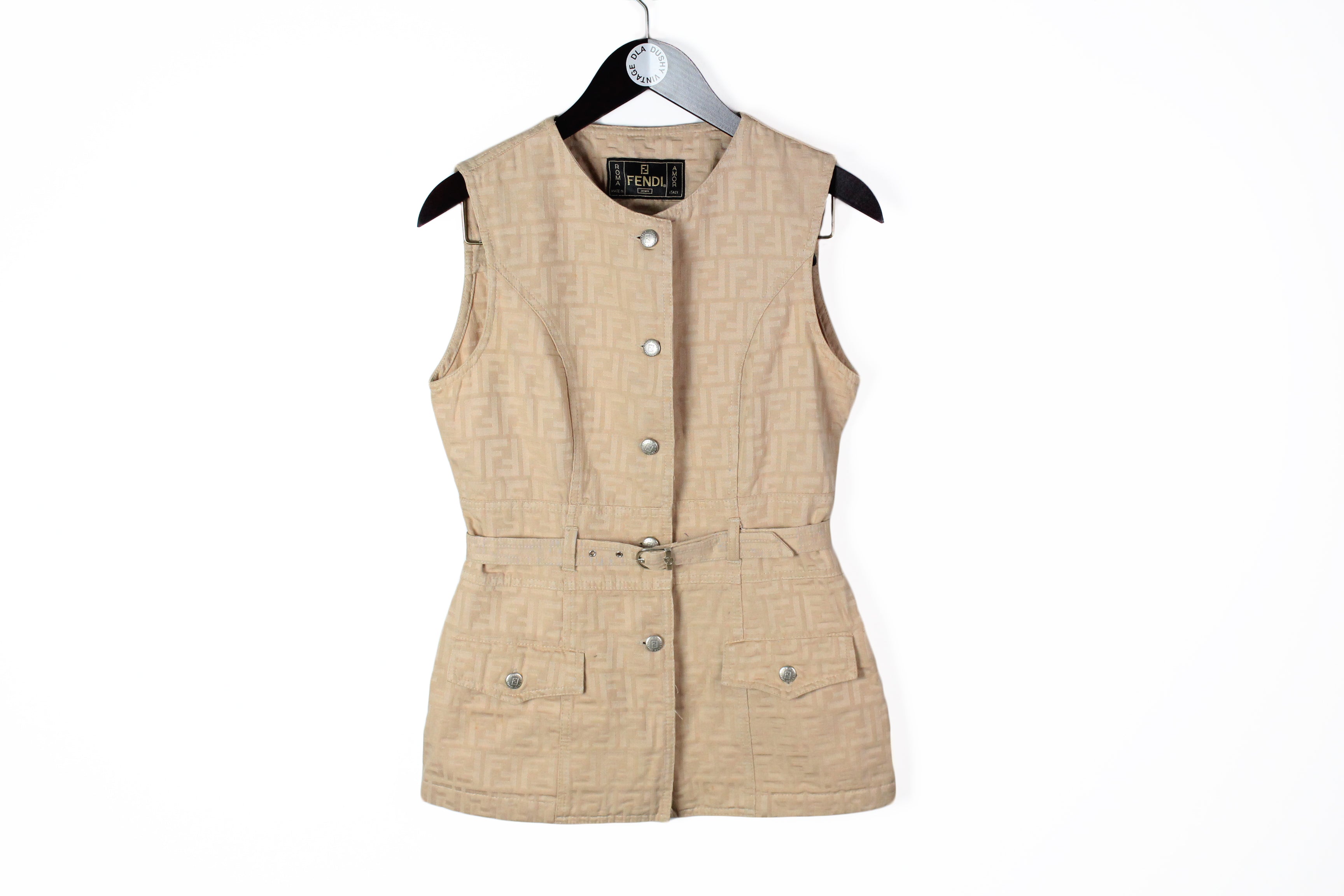 Vintage Fendi Vest Women's 42 monogram 90's belt waist jacket