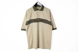 Vintage Ferrari Polo T-Shirt Large big logo beige 90's retro style F1 Michael Schumacher tee