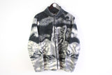Vintage Fleece wolf print gray warm winter mountains retro wear 90's style full zip