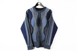 Vintage Carlo Colucci Sweater Large blue 3d pattern abstract print Germany style