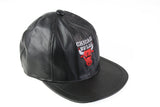 Vintage Chicago Bulls Leather Cap black big logo made in USA 90s retro style Michael Jordan hat NBA Basketball