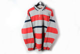 Vintage Lacoste Rugby Shirt XLarge red gray 90s cotton striped pattern