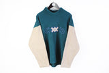 Vintage Adidas Adventure Fleece Small green big logo 90s beige sweater outdoor