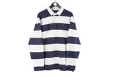 Vintage Polo by Ralph Lauren Rugby Shirt XXLarge white blue striped pattern 90s retro USA classic collared jumper