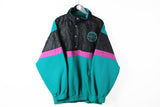 Vintage Fleece Snap Button Large / XLarge green black 90s VISTA sport windbreaker