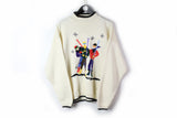 Vintage Ski Sweater Medium / Large winter pattern turtleneck skating jumper mountain Alps style