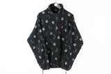 Vintage Fleece 1/4 Zip XLarge floral pattern black 90s winter ski jumper