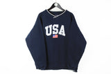Vintage USA Sweatshirt Large big logo V-neck authentic jumper sport style