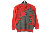 Vintage Sweater Women’s Small / Medium red Christmas winter style red gray 80s pullover