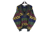 Vintage Carlo Colucci Large / XLarge size men's deep v-neck multicolor pullover knit wear knitted retro jumper 90's 80's street style casual outfit