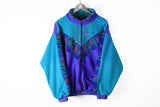 Vintage Fleece Full Zip Medium blue 90s sport windbreaker retro style made in France ski sweater