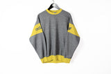 Vintage Adidas Sweatshirt Medium gray yellow 90s sport style big logo jumper
