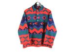 vintage MULTICOLOR FLEECE Sweater oversize red green unisex authentic 80s 90s ski outdoor warm rare retro hipster winter rave sport sweat