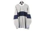 Vintage Polo by Ralph Lauren Rugby Shirt XXLarge gray blue small logo classic long sleeve collared t-shirt 90s hip hop wear