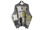 Vintage Hugo Boss Sweater XLarge gray wool 90s retro sport jumper pullover rare luxury ski sweater