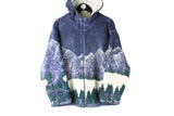 Vintage Fleece Full Zip Small nature abstract pattern mountains wild nature 90s hooded sweater