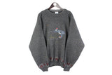 Vintage New Fast Sweater XLarge gray 80s 90s bear fisher retro wool pullover