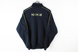 Vintage Nike Track Jacket Medium big logo navy blue full zip windbreaker 90s big logo neon green