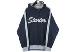 vintage STARTER Hoodie sport big logo oversize authentic Size L large men 90s blue hooded sweatshirt retro wear athletic outfit dark color
