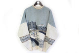 Vintage Motor Cats Sweater Large blue gray 90's 80's