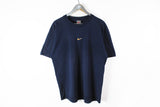 Vintage Nike T-Shirt XLarge blue small yellow swoosh center logo 80s sport cotton tee