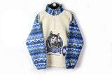 Vintage Fleece Half Zip Small / Medium white blue 90s Arctic streetwear Polar sweater